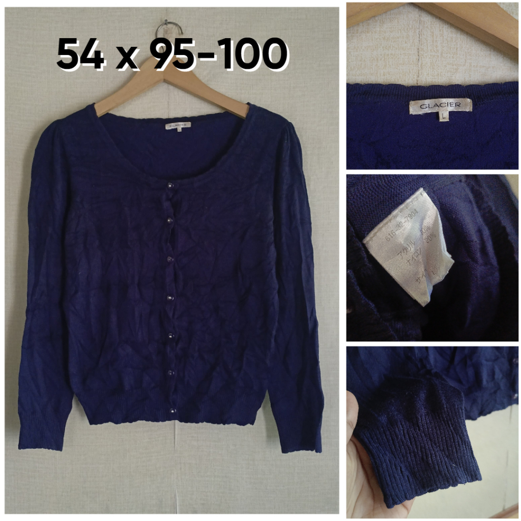 Cardigan Glacier Navy O Neck Size L Wanita Knit Outer Cardi OB293