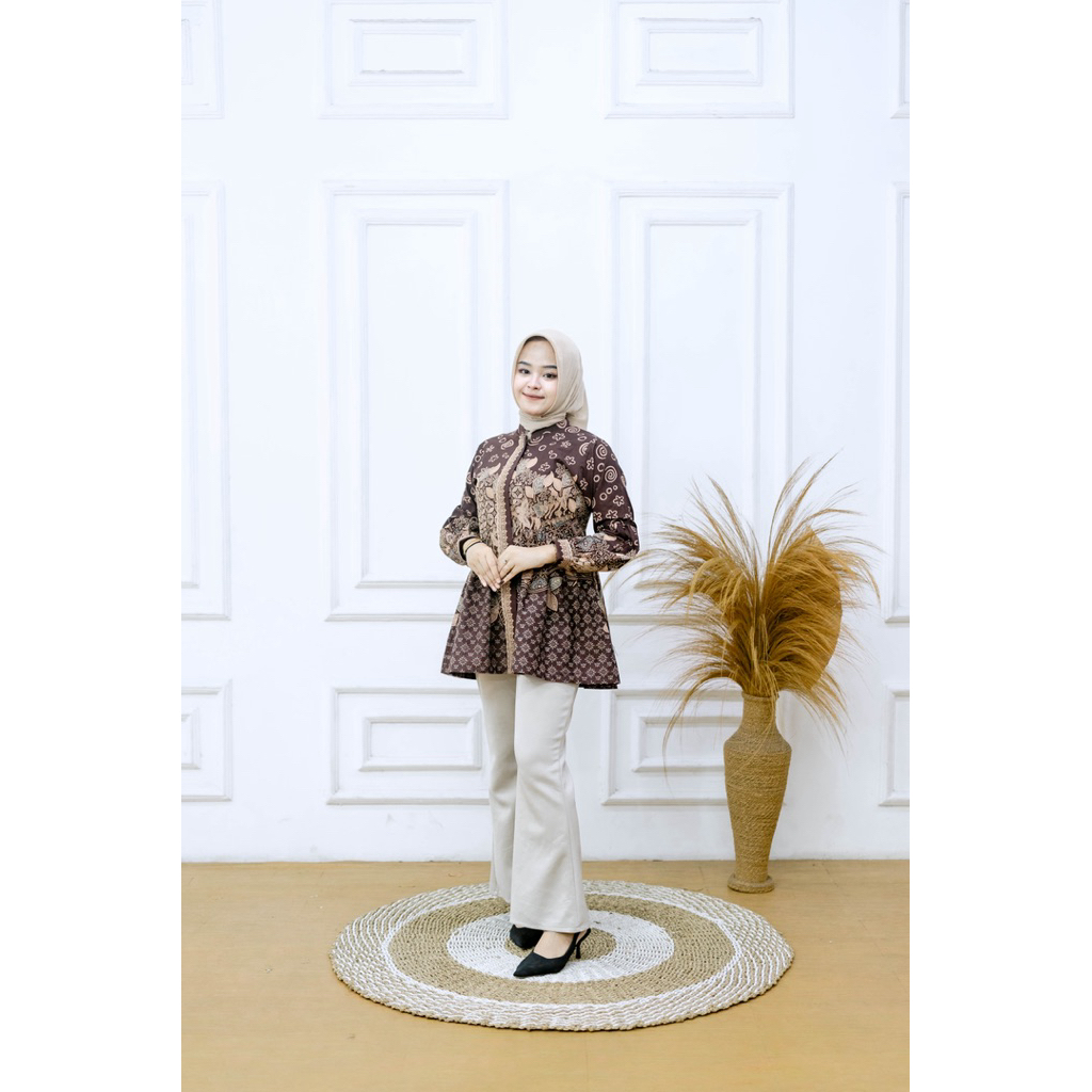 DIAJENG Blouse batik batik Atasan wanita kerja katun Kancing depan