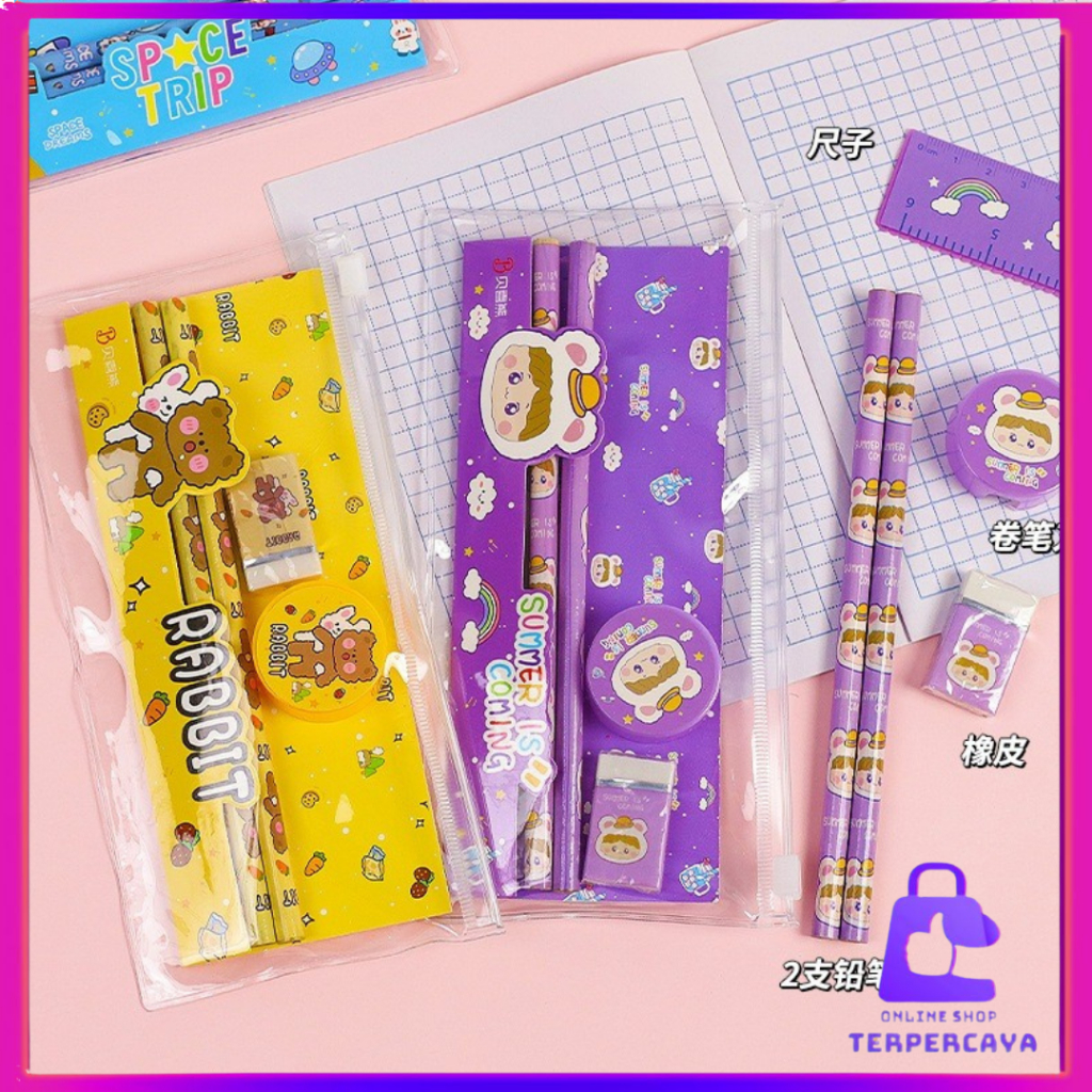

OST Alat Tulis Set Mini Anak Sekolah Penghapus Penggaris Pensil Serutan Stationary Set Alat Tulis 5 In 1 Karakter Lucu Warna-Warni Astronot Stationary