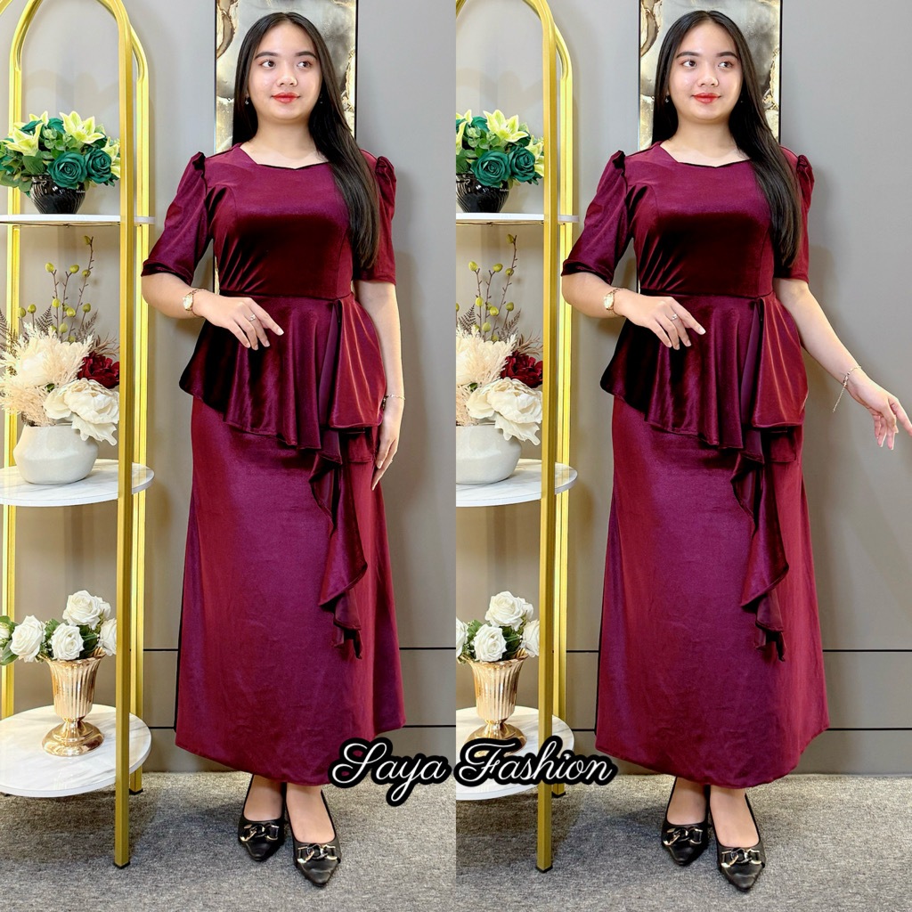 Longdress Bludru Layer Polos Maxi Dress Pesta Baju Kondangan 20280 1