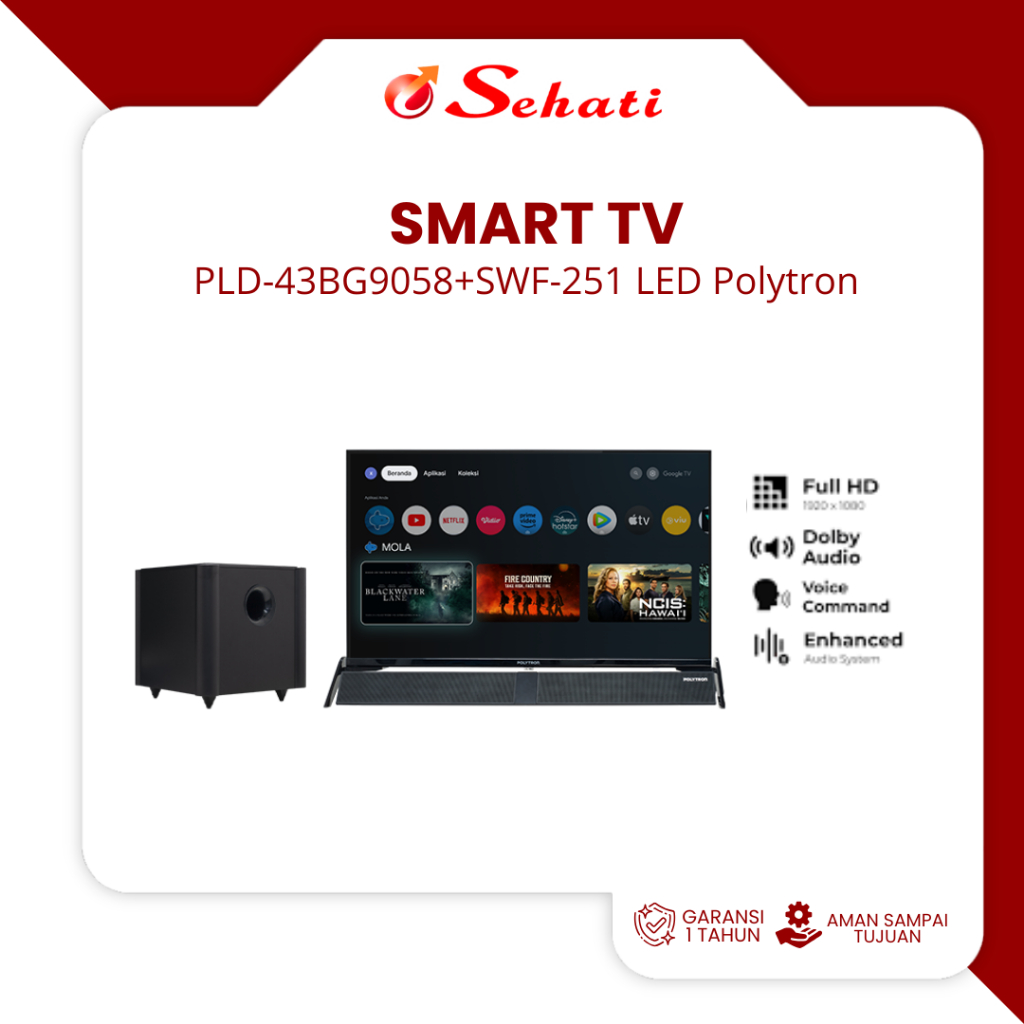 (Chat Admin Untuk Ketersediaan Stock dan Ongkir) POLYTRON 43 INCH Smart Cinemax Google TV 43 inch PL