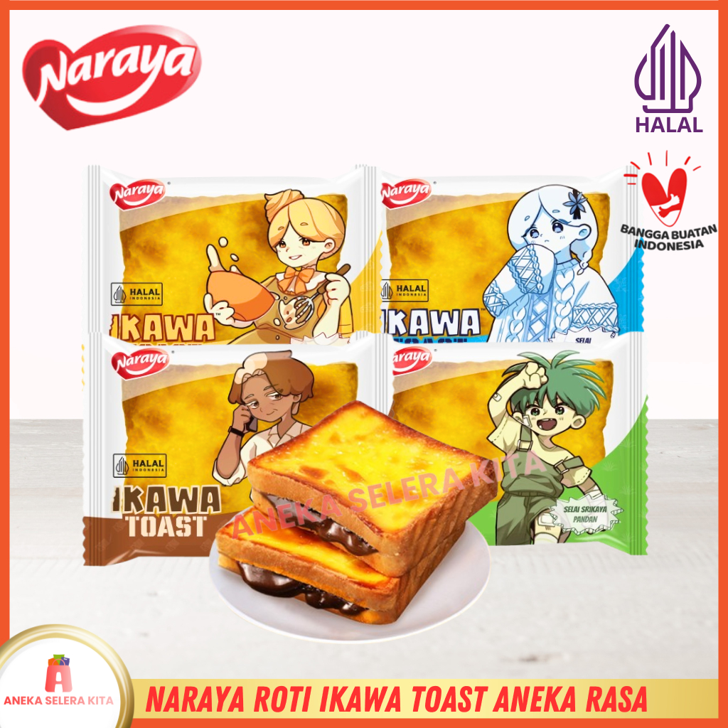 

Naraya Ikawa Toast Roti Panggang Viral Rasa Coklat, Cheese, Srikaya Pandan & Vanila Halal 60g