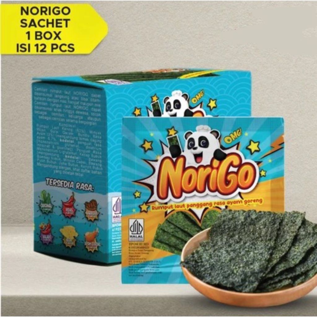 

origo Ayam Goreng (1 BOX ISI 12 PCS) / Nori Sachet Seaweed Snack 3g Rumput Laut Halal Rasa Ayam Goreng
