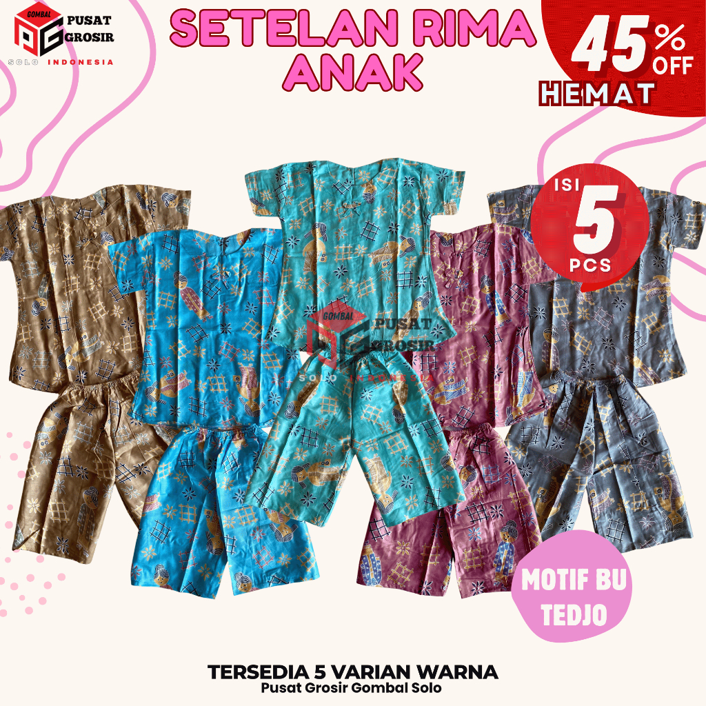 PROMO 5 Pcs 100Ribu Setelan Rima Anak Motif Tejo Baju Viral Anak
