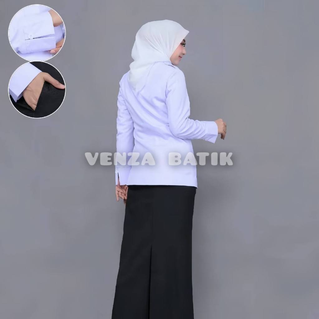Setelan Seragam Kerja Dinas Putih Kantong Dua Kemeja Dan Kerah Rebah / Seragam Kerja Atasan Putih Wa