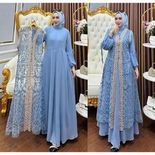 Naura dress gamis ceruty babaydoll full puring mix brukat renda gamis mewah pesta kondangan