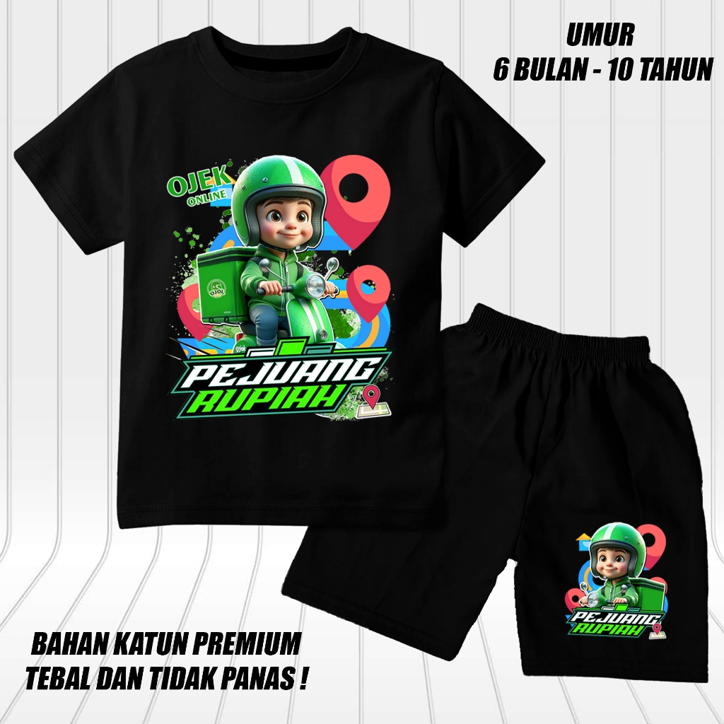 setelan lengan pendek anak laki laki perempuan set baju kaos pendek anak ojol ojek online