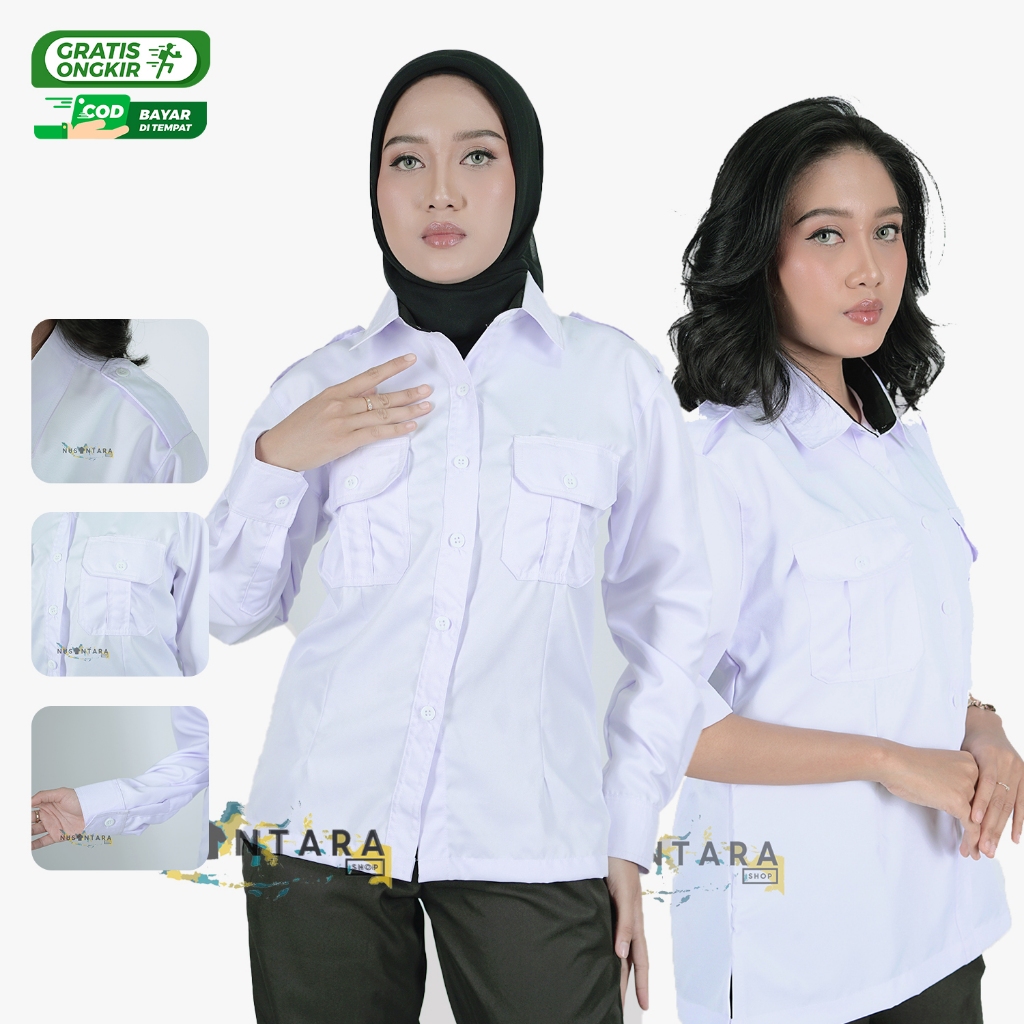 Kemeja Putih PDH Wanita Kerah Hitam Seragam Pns Putih Wanita Kerah Hitam