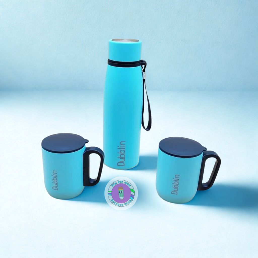 Termos Stainless Steel 620ml dan 2 Mug 220ml Gift Set Marcopolo Dubblin 3 in 1 Premium