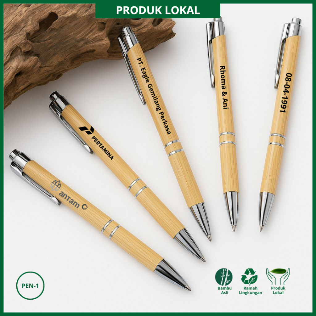 

Pulpen Bambu asli (POLOS) Balpoin Bamboo Bisa pake nama sendiri untuk souvenir pulpen
