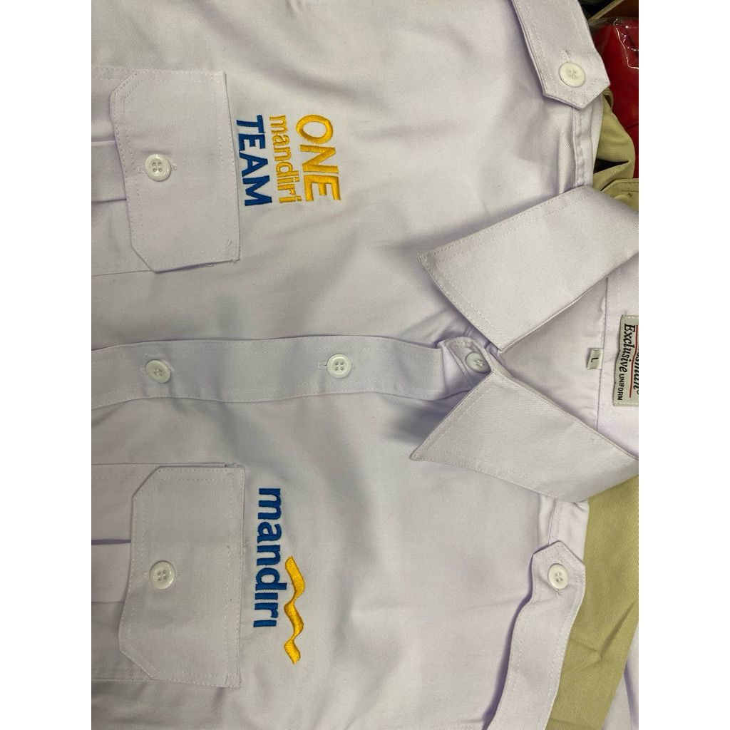 Kemeja putih PDL panjang Promo Kemeja Seragam PDL Bank Mandiri Biru putih Panjang | Baju One Mandiri
