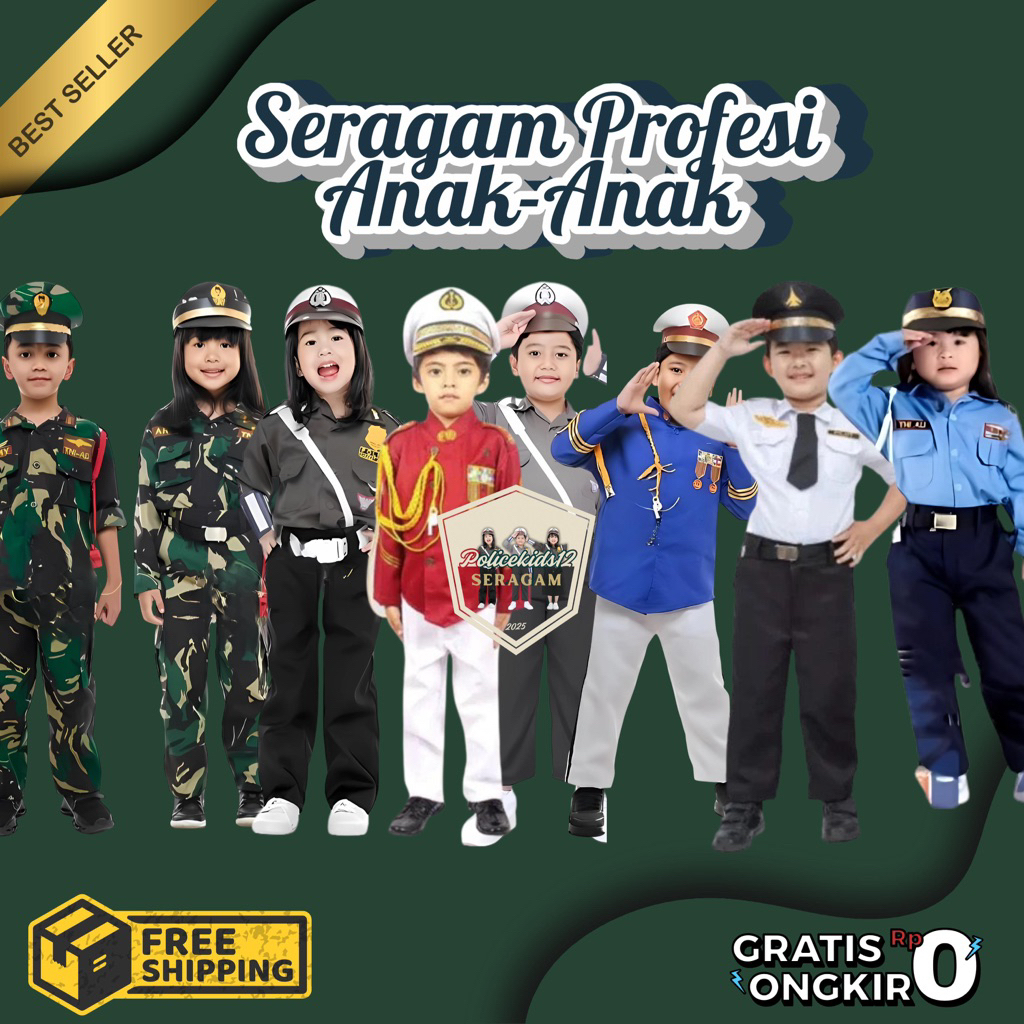 TERLARIS  ONE SET SERAGAM PROFESI ANAK INDONESIA SERAGAM POLANTAS/TNIAD/TNIAU/PILOTDLL