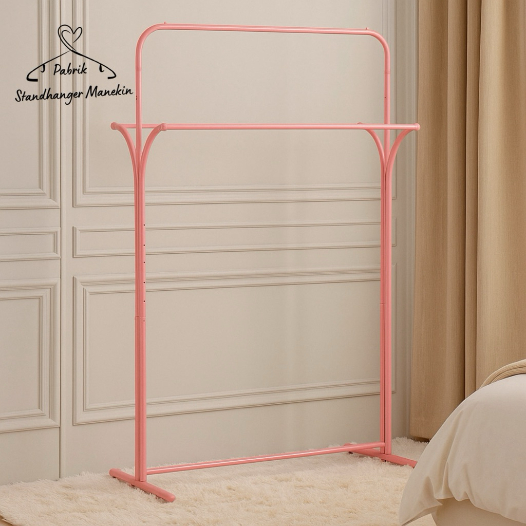 StandHanger 3 Sisi Pakaian Adustable // Gawangan Cabang 3 Pink Naik Turun // Gantungan model Mekar /