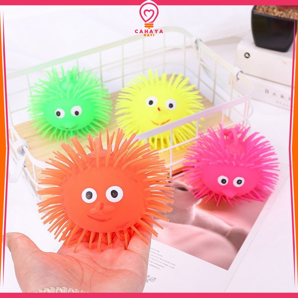 EC Mainan Anak Bola Karet Ubur Ubur LED / Bola Anti Stress Mainan Yoyo Karet Lampu Warna Warni Puffe