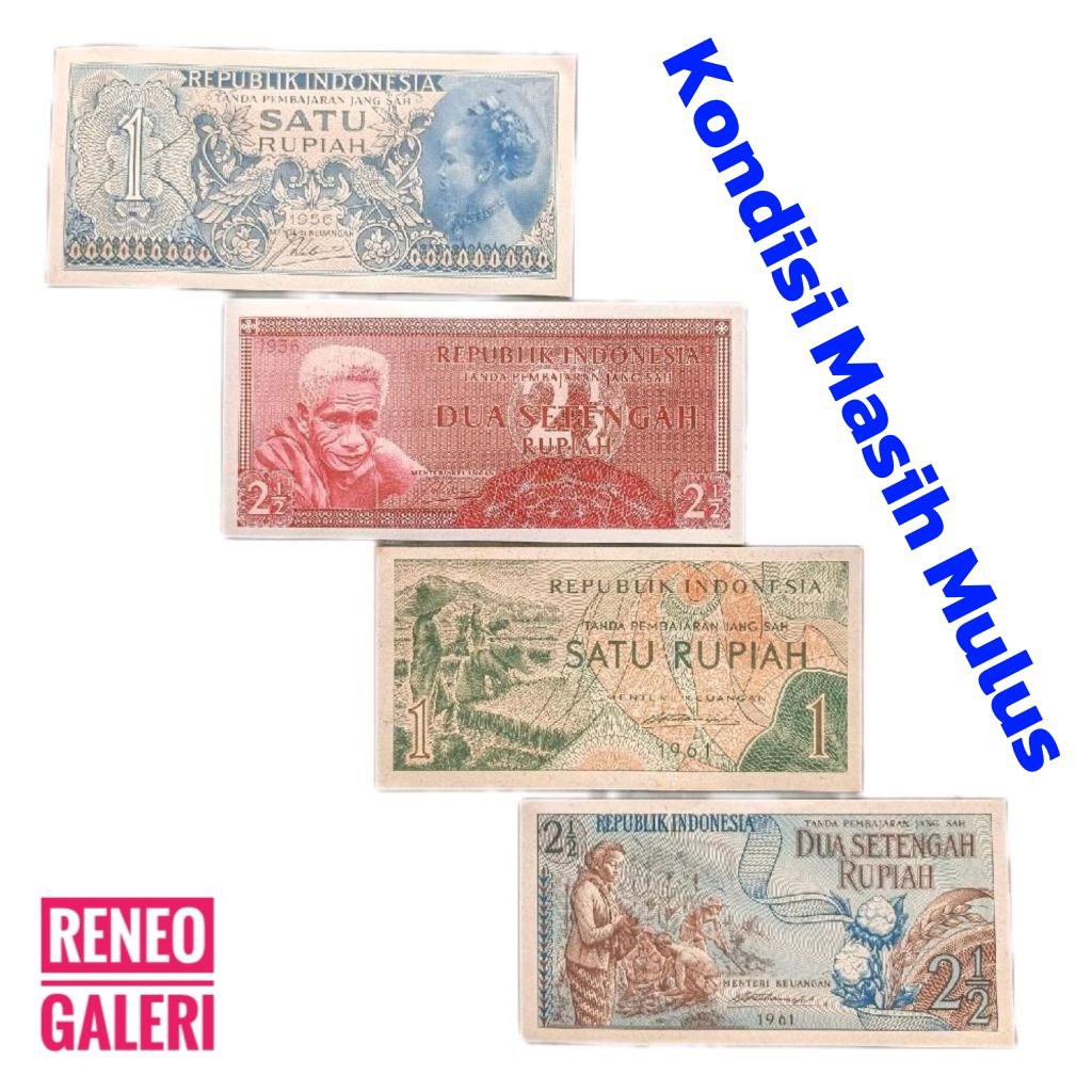 Paket mulus 4 lembar Seri Suku bangsa dan Sandang Pangan Tahun 1956 1961 Uang kertas kuno duit jadul