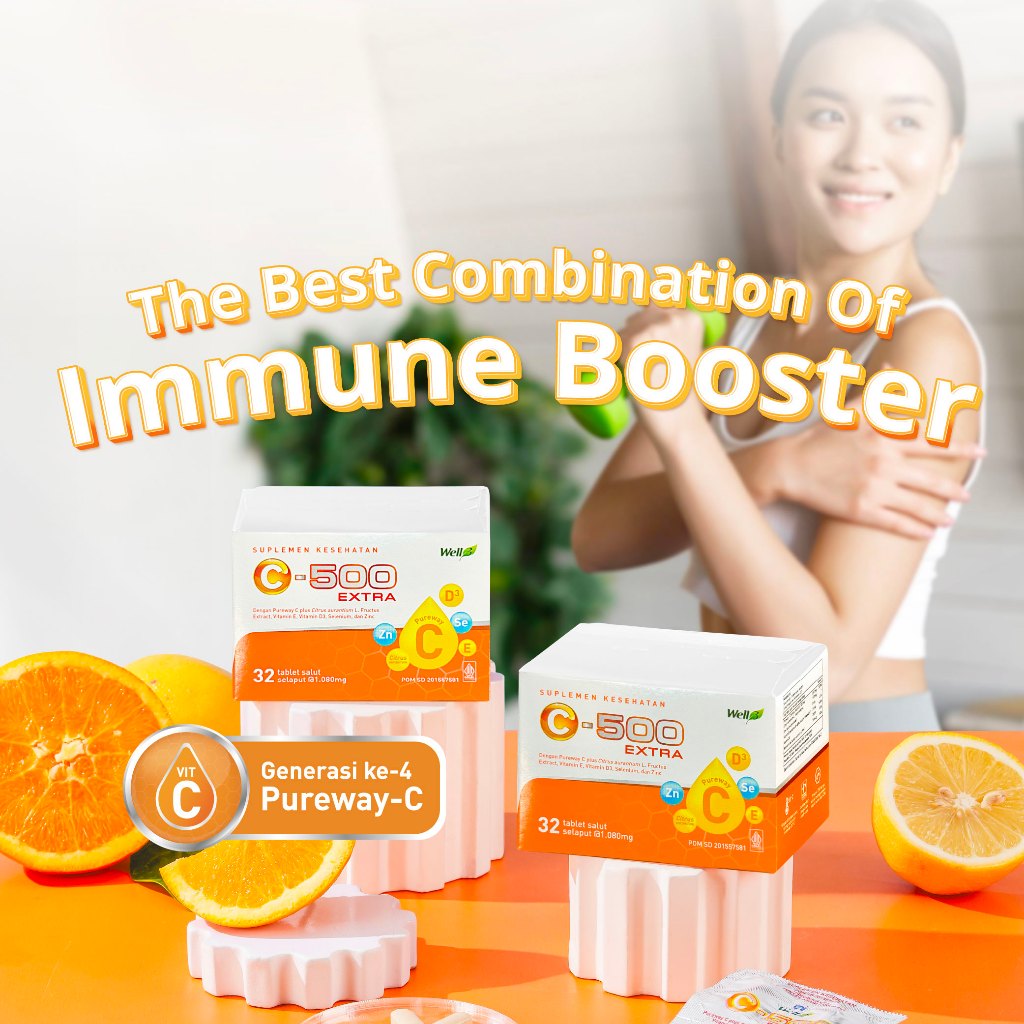 CNI WELL 3 C-500 EXTRA  ORIGINAL ( 8 STRIP X 4 / 32 TAB) Vitamin untuk kekebalan tubuh - Vitamin C a
