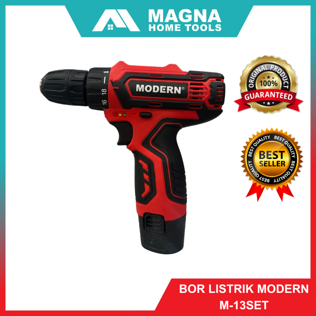 MESIN BOR LISTRIK/ ELEKTRIK/BOR TANGAN CAS BATERAI CORDLESS DRILL MODERN M-13 SET [ORIGINAL]