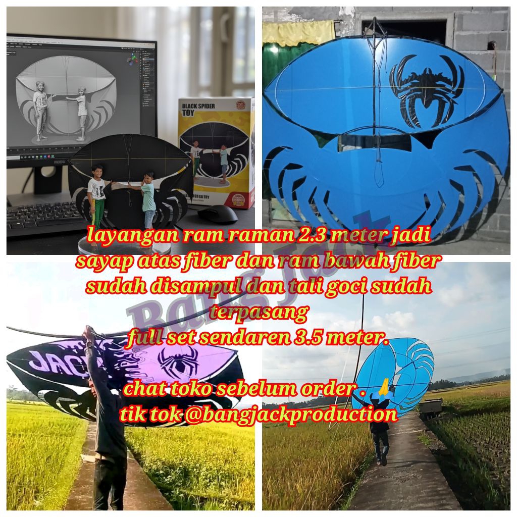 layangan ram raman sayap fiber uk 2,25 meter sudah disampul  fullset sendaren