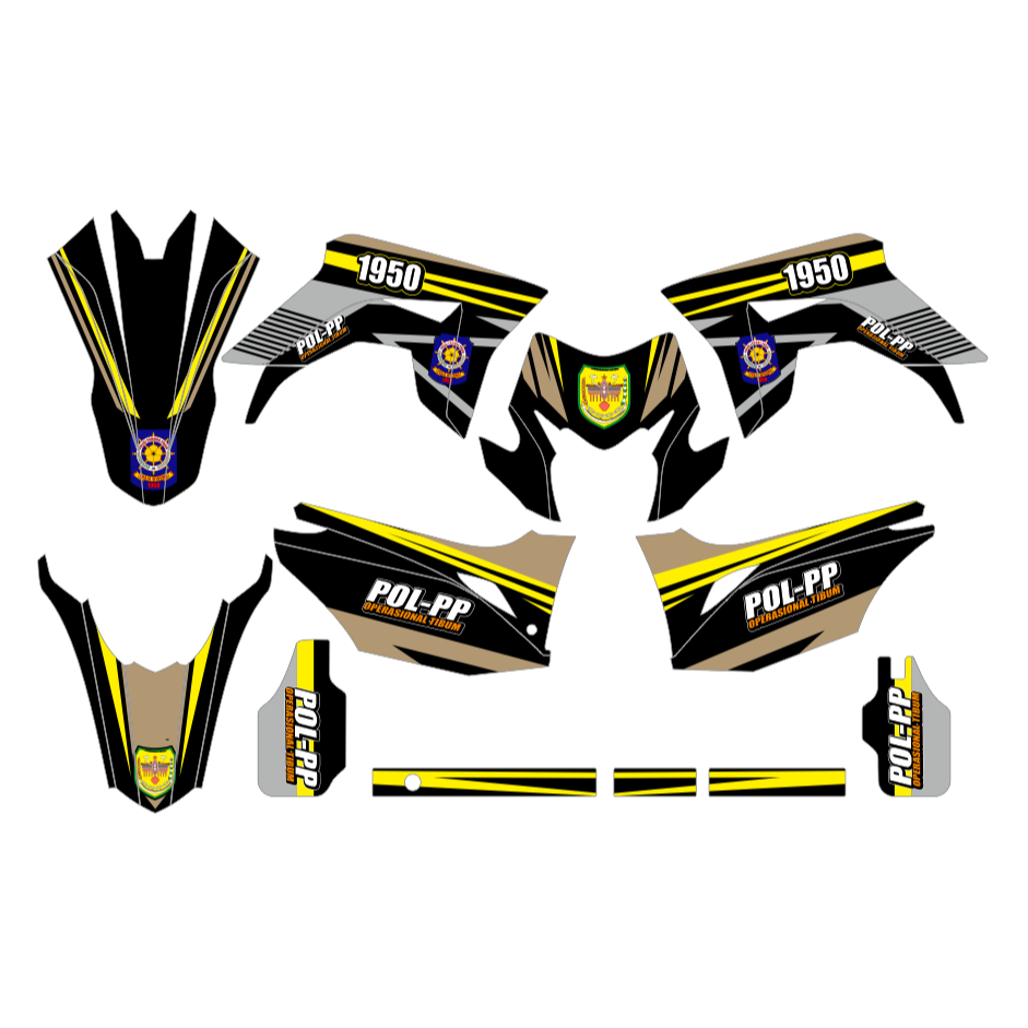 Decal Stiker CRF 150 L Dekal Variasi Sticker Striping Custom Full Body gold dan motif satpol pp 027