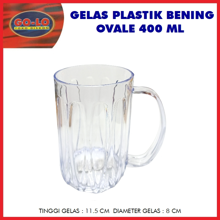 Gelas plastik bening ovale 400 ml/mug plastik bening