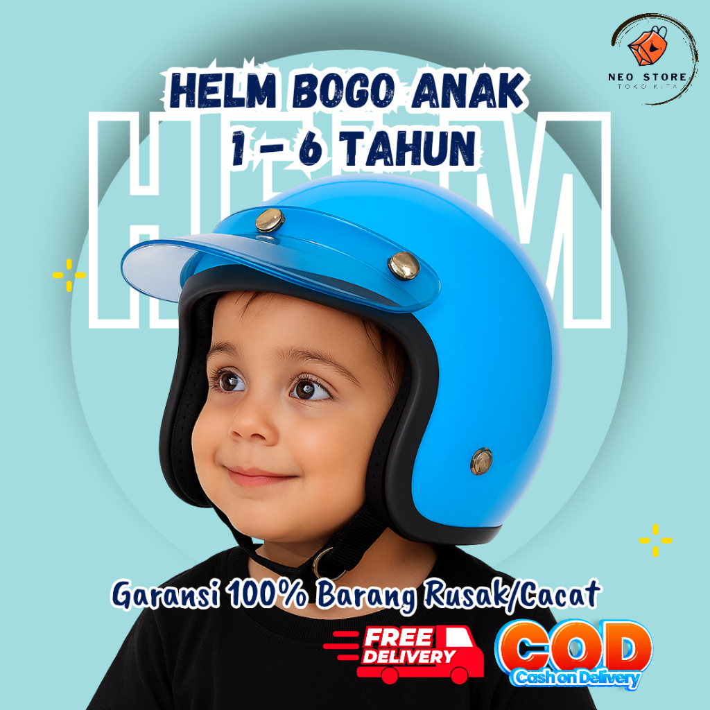 Helm Anak Bogo Retro SNI Umur 1–6 Tahun – Helm Motor Balita Keren, Lucu, Nyaman & Safety Riding
