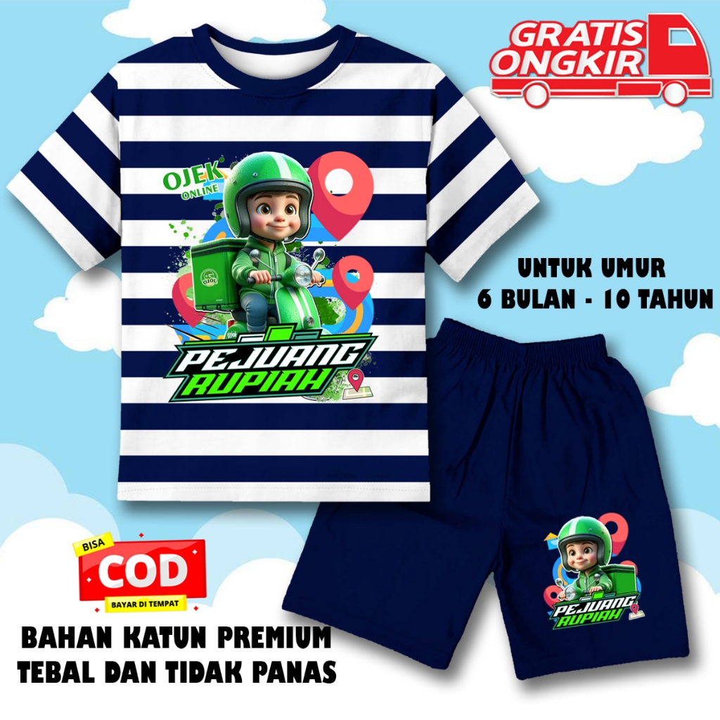 Setelan salur lengan pendek anak laki laki perempuan kaos pendek anak cowok cewek ojol ojek online