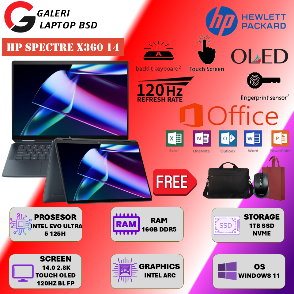 Hp Spectre X360 14 Intel Evo Ultra 7/5 16GB 1TB OLED 120Hz Windows 11 Original
