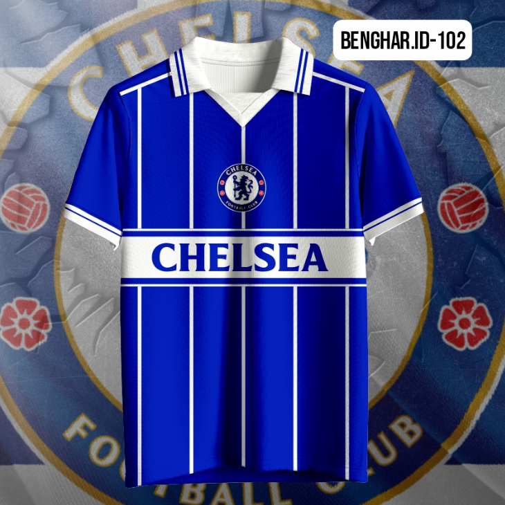 Jersey Chelsea Retro Pinstripe - Kaos Bola Klasik Vintage Pria BENGHAR-102