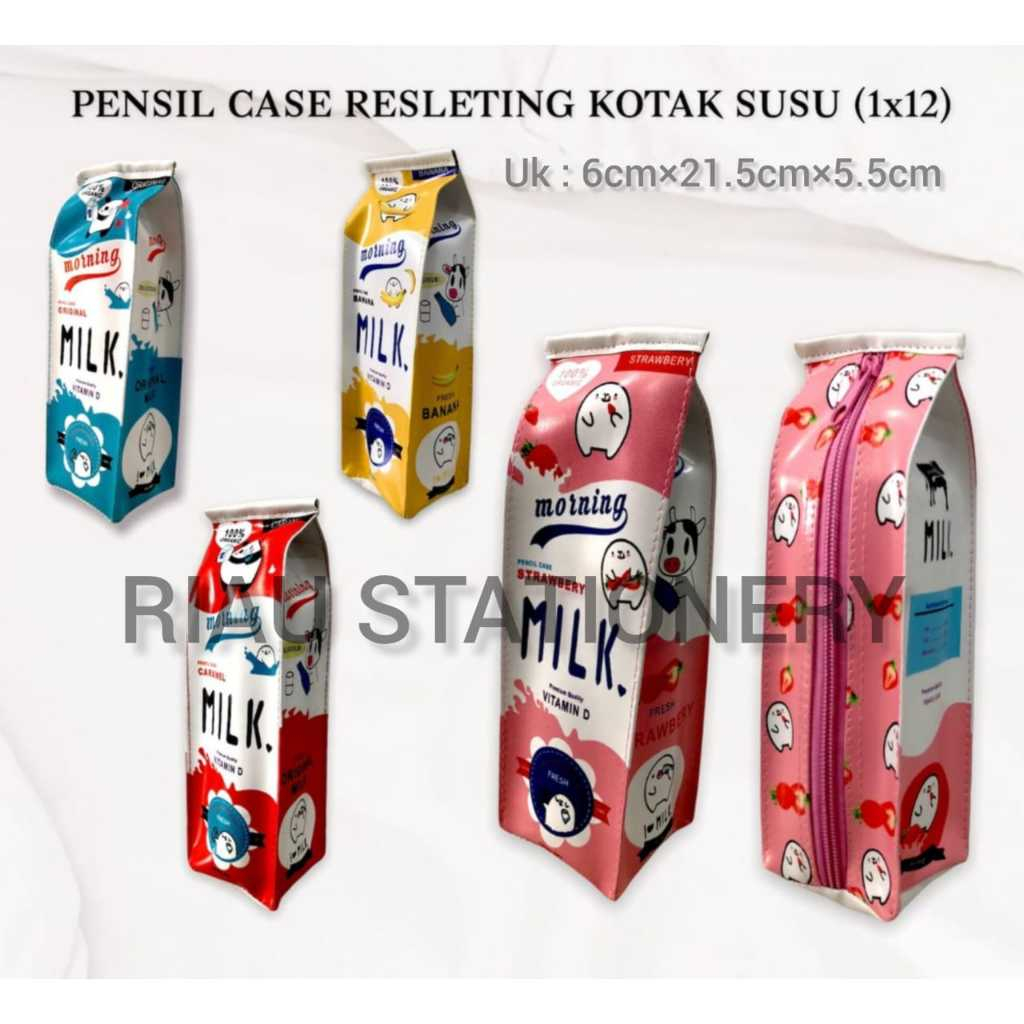 

Pensil case resleting kotak susu / tempat pensil motif kotak susu warna