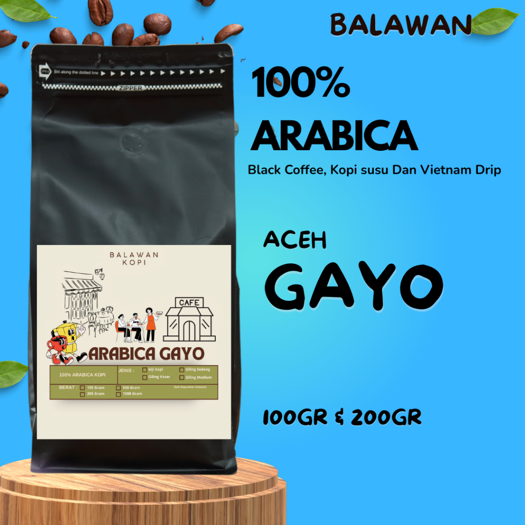 

BALAWAN Biji Kopi Arabika Aceh Gayo 200 Gram Coffee Arabica Specialty Roasted Beans Medium