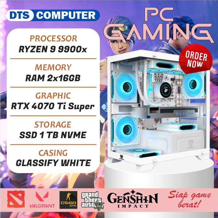 Pc Gaming All White | Ryzen 9 9900X | PROC RTX 4070 Ti Super | 32GB DDR5 | SSD 1TB NVME | Aio