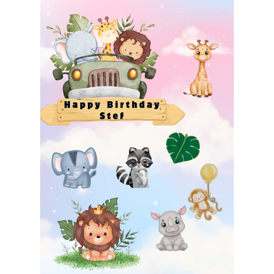 Topper Cake Animal Safari Zoo Bisa Custom Nama