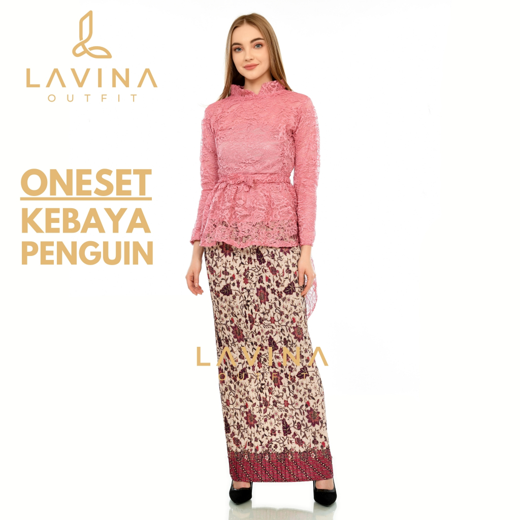 Lavina – Setelan Kebaya Brukat Premium dengan Rok Plisket Batik – Kebaya Modern untuk Pesta, Wisuda,
