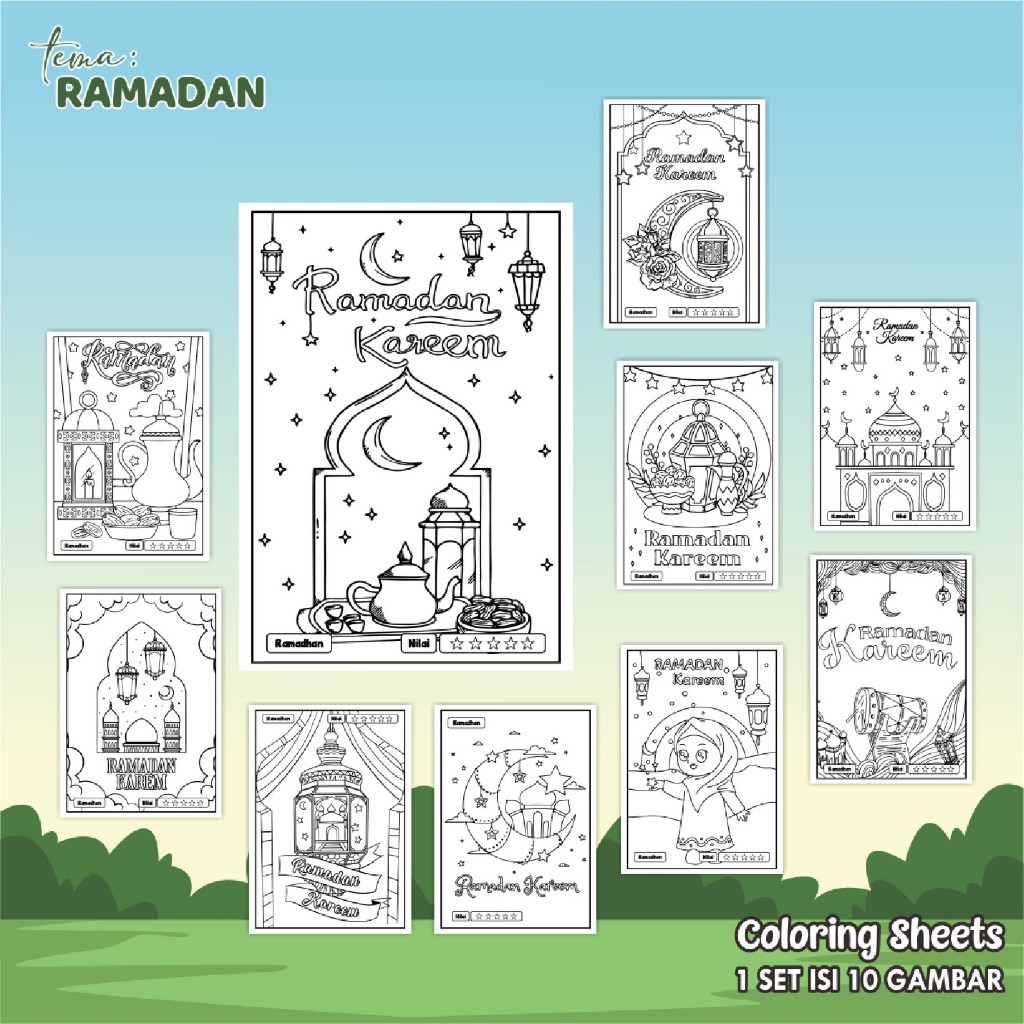 

(RAMADHAN 01) KERTAS MEWARAI ANAK UKURAN A4 - LEMBAR MEWARNAI MURAH READY STOCK - COLORING SHEETS ANAK PAUD/TK