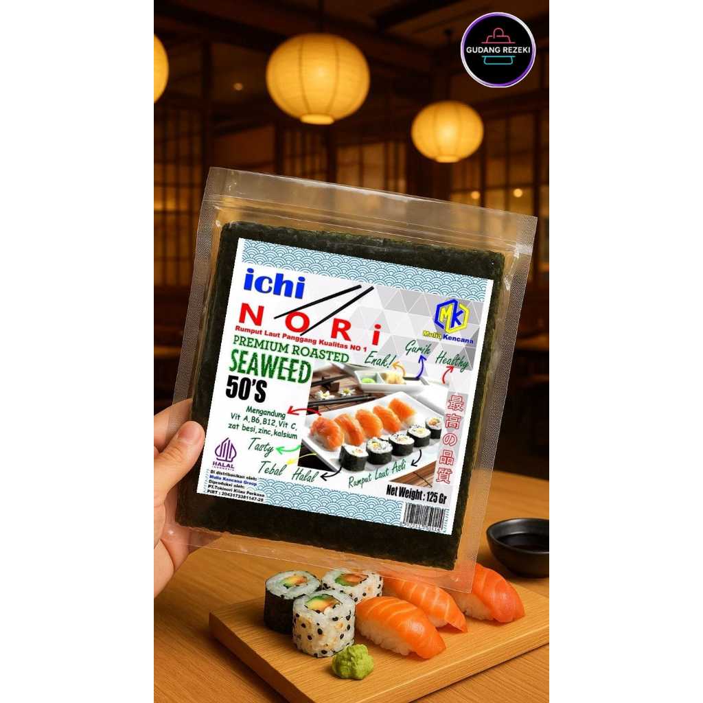 

ICHI SUSHI NORI 50 SHEET / LEMBAR PREMIUM RUMPUT LAUT PANGGANG