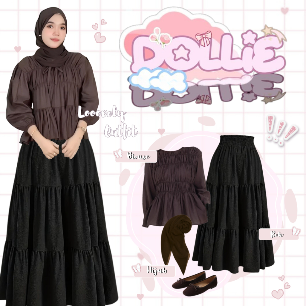 Outfit Korea Style Hijab (Hijab+Blouse+Rok) Ootd Wanita Kekinian Remaja - LO87