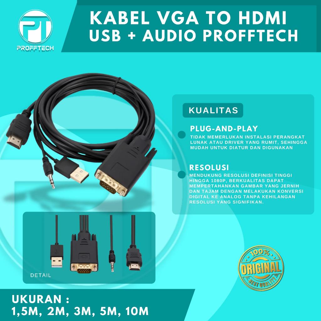 KABEL VGA TO HDMI, USB + AUDIO, ORIGINAL PROFFTECH (10M)