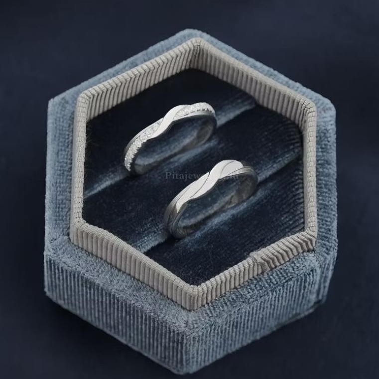 Cincin Couple Emas Putih 50% 2,5grm dan Silver, laser nama