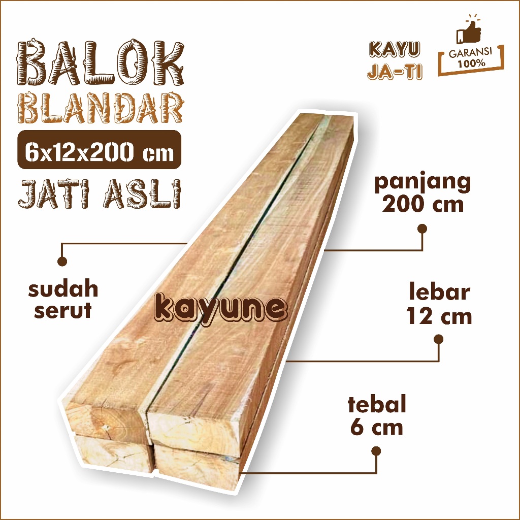 Kayu Balok Blandar 6x12x200 cm Material Konstruksi Bahan Kusen Jati Asli Allgrade Sudah Serut - kayu
