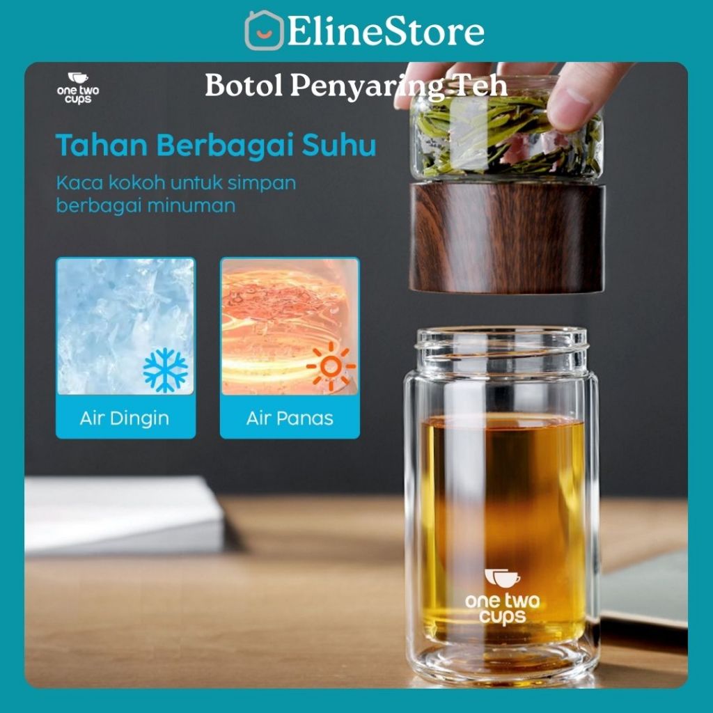 Botol Minum Kaca Penyaring Teh Double Wall 230ml / Botol Teh / Botol kaca teh saring ElineStore