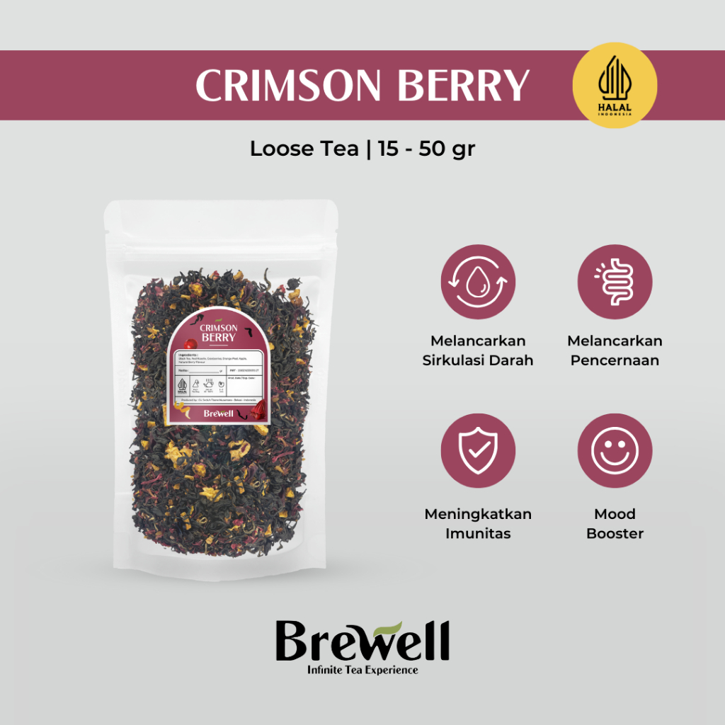 

[BREWELL] Crimson Berry Loose Tea 15gr - 50gr | Campuran Teh Hitam, Rosella, Cranberry, Jeruk, Apel | Teh Herbal Premium