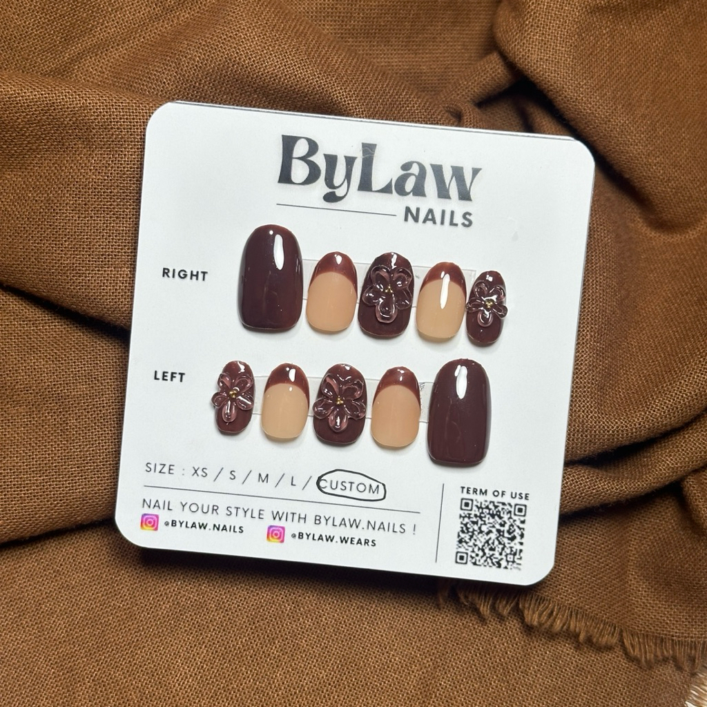 [ BYLAW.NAILS ] Coklat Nude Floral | PREMIUM FAKE NAILS | PRESS ON NAILS | KUKU PALSU | FAKE NAILS W