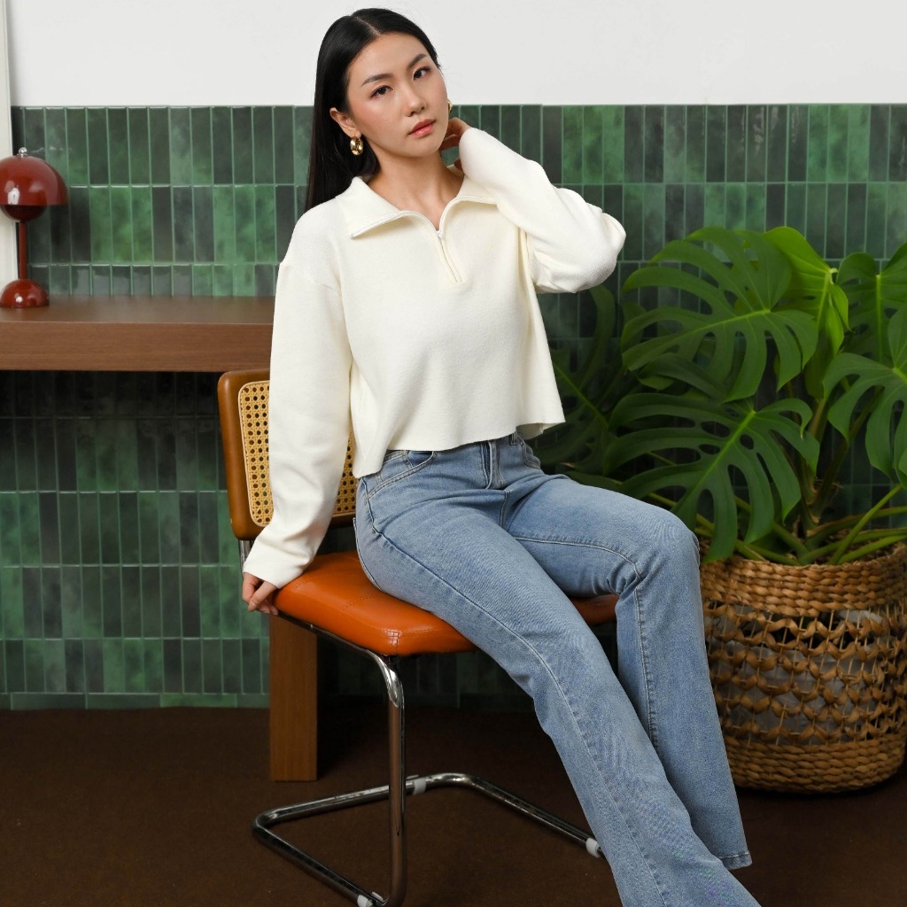 SUETERCLOTH - Juni zipper top / zipper sweater / crop sweater / zipper top knit / knitwear wanita / 