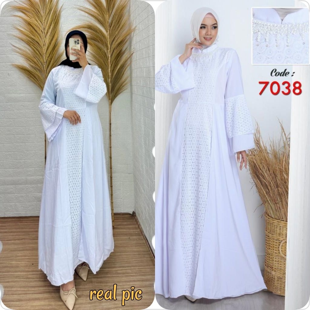 gamis putih kombinasi brokat / busana muslim / gamis lebaran / gamis lebaran umroh