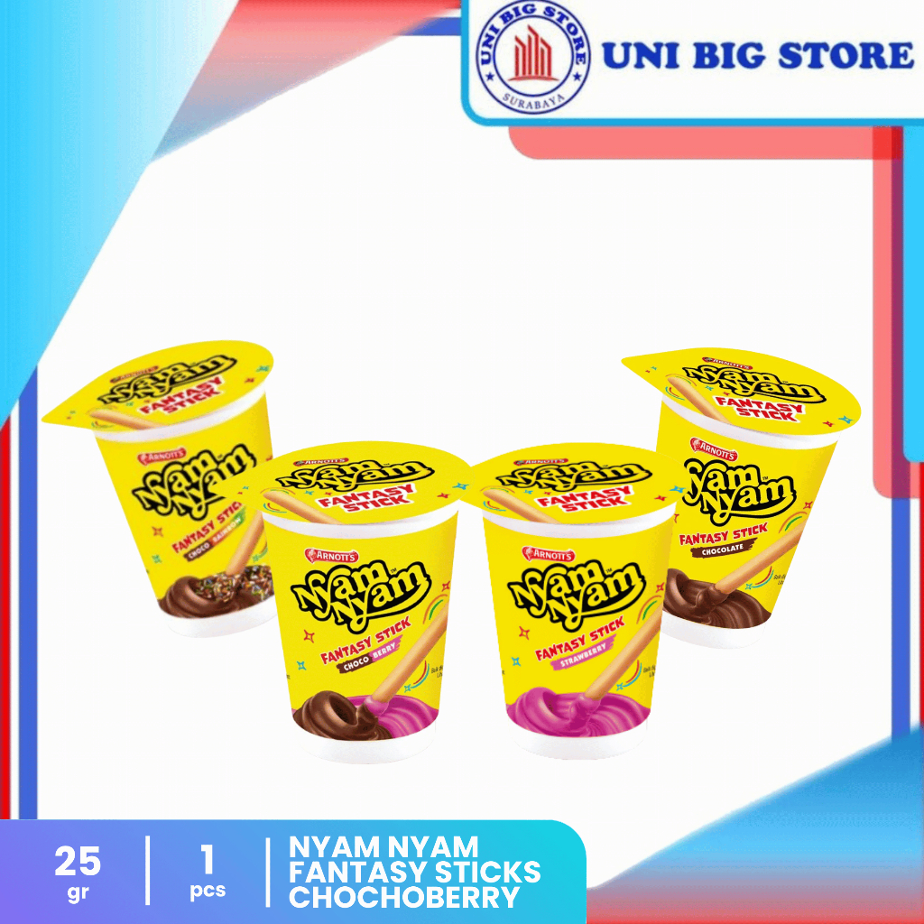 

Nyam Nyam Fantasy Stick 25 gr Chocoberry Rainbow Strawberry Chocolate Stik Fantasi Biskuit