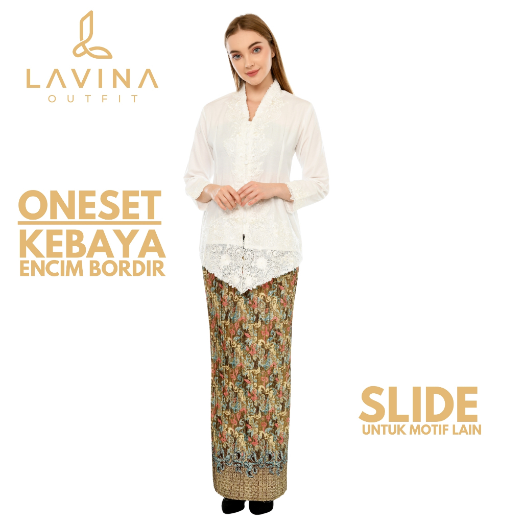 Lavina – Setelan Kebaya Encim Bordir Modern Premium dengan Rok Plisket Batik – Kebaya Kondangan, Wis