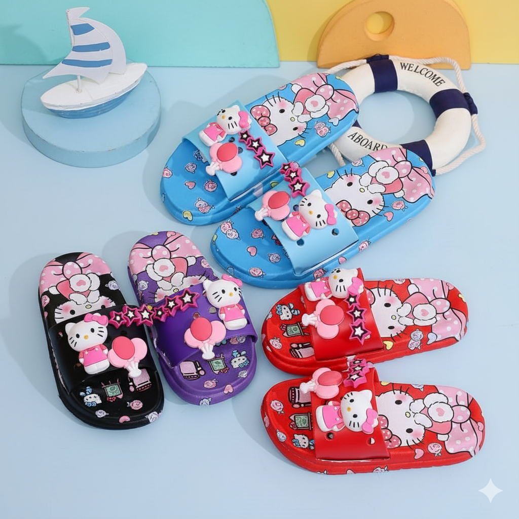 Sandal Selop Anak Cewek Karakter Hello Kitty Timbul dengan bahan karet jelly import