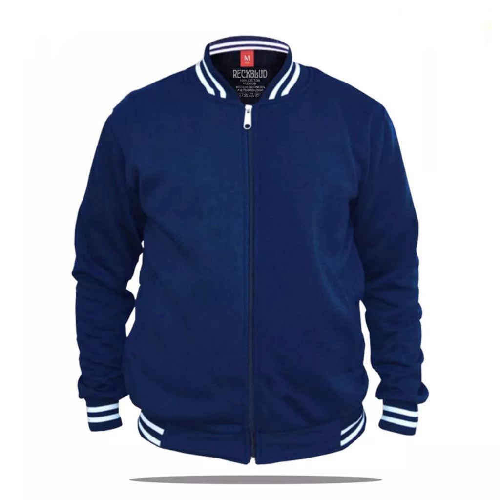 Reckblud - Jaket Varsity Zipper Polos Unisex Navy Blue