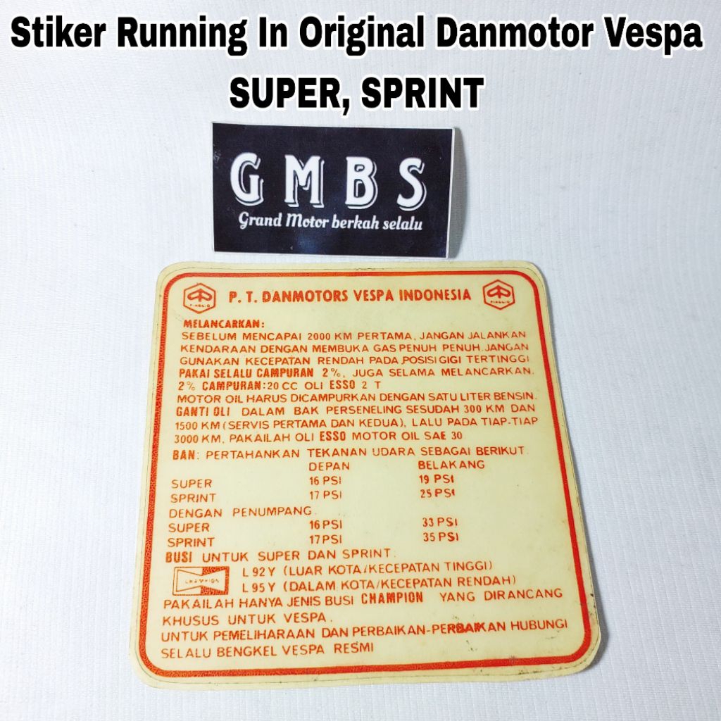 Stiker Running In Original Nos Danmotors Vespa Super Sprint