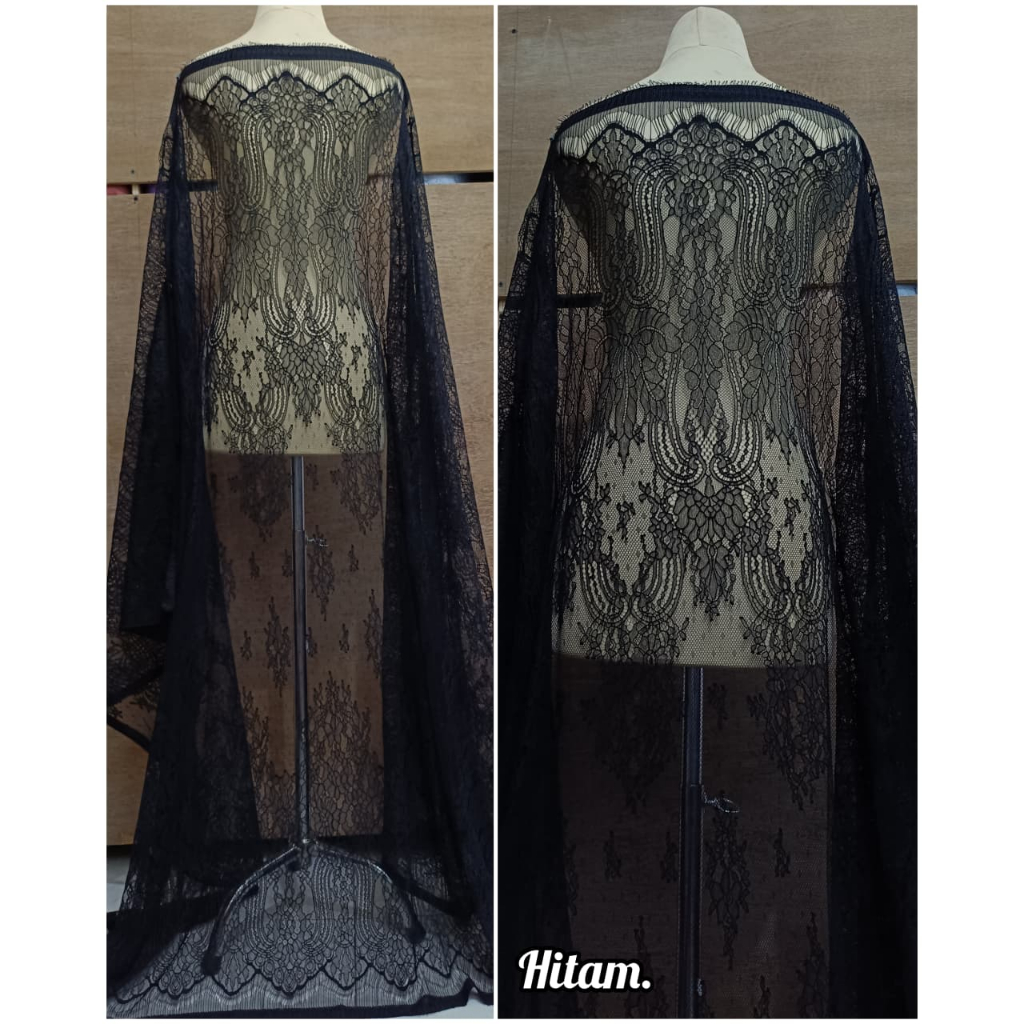 KAIN BROKAT CHANTILY LACE PANEL SERIAN KHUSUS WARNA HITAM